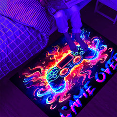 Simpkeely Neon Gaming Area Rug, Blacklight UV Reactive Game Controller Non-Slip Door Throw Rug Fluorescent Flannel Floor Mat Carpet, Glow in The Dark Play Mat for Bedroom, Playroom