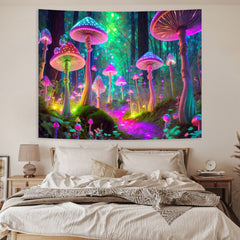 Simpkeely Fantasy Mushroom Tapestry Blacklight Neon Glow Forest Tapestry Wall Hanging Magical Landscape Wall Art for Bedroom