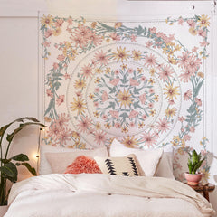Simpkeely Mandala Floral Medallion Tapestry, Sketched Flower Plant Boho Wall Hanging, Bohemian Hippie Tapestries for Bedroom Living Room Dorm Home Décor
