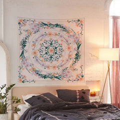 Simpkeely Mandala Floral Medallion Tapestry, Sketched Flower Plant Boho Wall Hanging, Bohemian Hippie Tapestries for Bedroom Living Room Dorm Home Décor