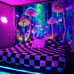 Simpkeely Fantasy Mushroom Tapestry Blacklight Neon Glow Forest Tapestry Wall Hanging Magical Landscape Wall Art for Bedroom