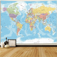Simpkeely World Map Tapestry Wall Hanging for Kid Student, North America Center, Detailed Illustration with Countries Educational National Tapestry Wall Art for Bedroom Dorm