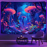Simpkeely Wonderland Mushroom Tapestry, Blacklight Fantasy Flower Butterfly Tapestry Wall Hanging, Magical Forest Glowing Landscape Tapestry for Bedroom