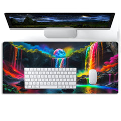 Simpkeely Large Fantasy Waterfall Gaming Mouse Pad - Blacklight Waterproof Glowing Desk Mat, Extended Non-Slip Rubber Base for Office & Home