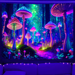 Simpkeely Fantasy Mushroom Tapestry Blacklight Neon Glow Forest Tapestry Wall Hanging Magical Landscape Wall Art for Bedroom