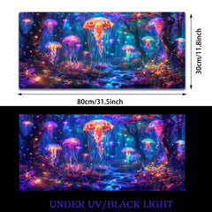 Simpkeely Large Fantasy Forest Jellyfish Gaming Mouse Pad - Blacklight Fairytale Waterproof Desk Mat, 31.5" x 11.8" Extended Non-Slip Rubber Base for Office & Home