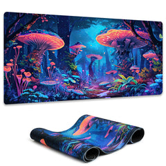 Simpkeely Large Fantasy Mushroom Gaming Mouse Pad - Blacklight Forest Desk Mat, Glowing Waterproof Extended Non-Slip Rubber Base, Office & Home Keyboard Pad