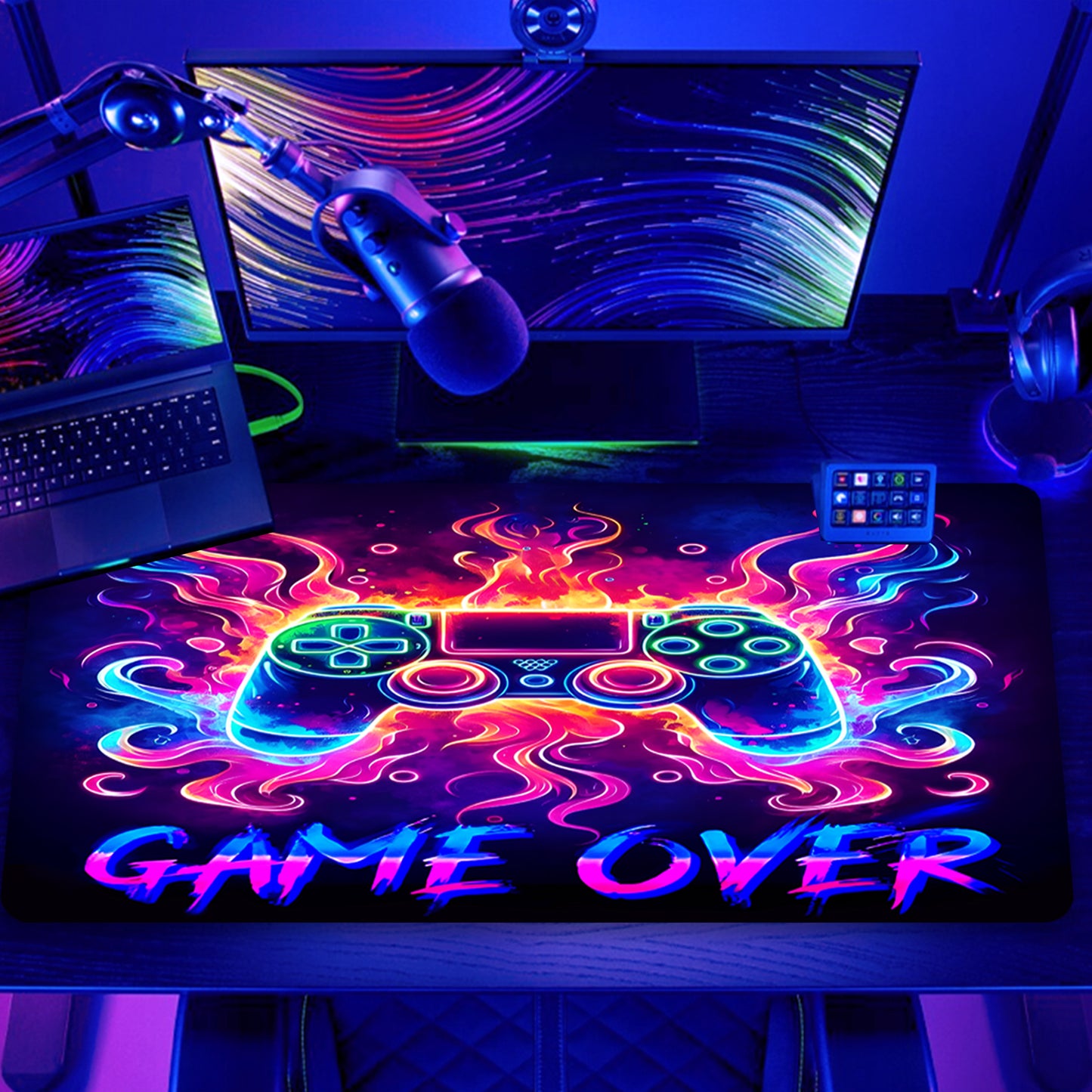 Simpkeely Blacklight Gaming Mouse Pad, Cool Neon Game Controller Extended Large Desk Pad, UV Reactive Long Big Mouse Mat with 3mm Non-Slip Rubber Base for Office Home