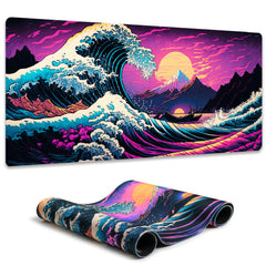 Simpkeely Large Japanese Sea Wave Gaming Mouse Pad - Blacklight Kanagawa Waterproof Desk Mat, Extended Non-Slip Rubber Base, Office & Home Computer Keyboard Pad