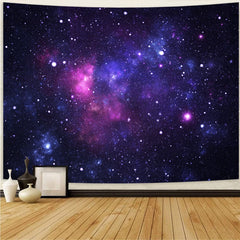 Simpkeely Blacklight Galaxy Tapestry, Blue Space Starry Sky Night Universe Wall Hanging, UV Reactive Glow in the Dark Purple Party Backdrop Aesthetic Tapestry for Bedroom