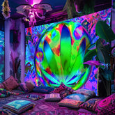 Simpkeely Fun Distorting Mirror Big Leaf UV Black Light Tapestry, Large Size Peach Skin Fluorescent Tapestry, Bedroom Aesthetic Hanging Tapestry For Party Festival, Bedroom Office Living Room Home Decor, Wall Decoration