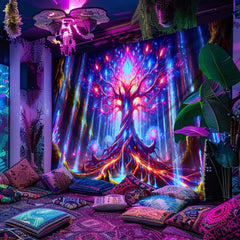 Simpkeely Mysterious Tree Of Life UV Black Light Tapestry, Large Size Peach Skin Fluorescent Tapestry, Bedroom Aesthetic Hanging Tapestry for Party Festival, Bedroom Office Living Room Home Decor, Wall Decoration