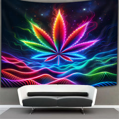 Simpkeely Space Sense, Waves, Big Leaf UV Black Light Tapestry, Large Size Peach Skin Fluorescent Tapestry, Bedroom Aesthetic Hanging Tapestry For Bedroom Office Living Room Home Decor, With Free Accessories