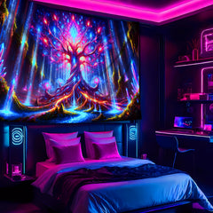 Simpkeely Mysterious Tree Of Life UV Black Light Tapestry, Large Size Peach Skin Fluorescent Tapestry, Bedroom Aesthetic Hanging Tapestry for Party Festival, Bedroom Office Living Room Home Decor, Wall Decoration
