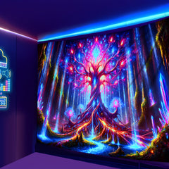 Simpkeely Mysterious Tree Of Life UV Black Light Tapestry, Large Size Peach Skin Fluorescent Tapestry, Bedroom Aesthetic Hanging Tapestry for Party Festival, Bedroom Office Living Room Home Decor, Wall Decoration
