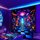 Simpkeely Mysterious Mushroom Forest Trail UV Black Light Tapestry, Large Size Peach Skin Fluorescent Tapestry, Bedroom Aesthetic Hanging Tapestry For Party Festival, Bedroom Office Living Room Home Decor, Wall Decoration