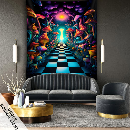Simpkeely Mysterious Mushroom Forest Trail UV Black Light Tapestry, Large Size Peach Skin Fluorescent Tapestry, Bedroom Aesthetic Hanging Tapestry For Party Festival, Bedroom Office Living Room Home Decor, Wall Decoration