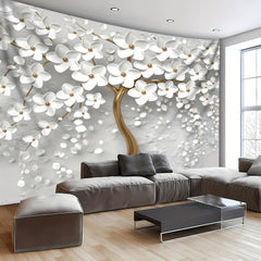 Simpkeely 3D Stereoscopic White Tree Of Life Landscape Photo Background Cloth Wall Hanging Large Size Polyester Tapestry For Living Room Bedroom Office Home Room Party Decoration Live Streaming Background Tapestry With Free Hanging Clips