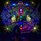 Simpkeely Meditation Relaxed Blacklight Tapestry, Large Size Fluorescent Tapestry, Chakela UV Reactive Peach Skin Velvet Tapestry, Room Decor Aesthetic Wall Hanging For Living Room Bedroom Dorm Room Home Decor, With Free Installation Accessories