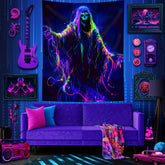 Simpkeely Colorful Line Skull UV Black Light Tapestry, Aesthetics Large Size Peach Skin Fluorescent Tapestry, Bedroom Aesthetic Hanging Tapestry For Bedroom Office Living Room Home Decor, With Free Accessories For Halloween Halloween decor