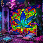 Simpkeely Large Leaf UV Blacklight Tapestry - Peach Skin Fluorescent Wall Hanging for Bedroom, Living Room & Office Decor - Perfect for Parties & Festivals, Room