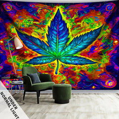Simpkeely Large Leaf UV Blacklight Tapestry - Peach Skin Fluorescent Wall Hanging for Bedroom, Living Room & Office Decor - Perfect for Parties & Festivals, Room