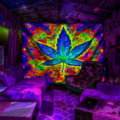 Simpkeely Large Leaf UV Blacklight Tapestry - Peach Skin Fluorescent Wall Hanging for Bedroom, Living Room & Office Decor - Perfect for Parties & Festivals, Room