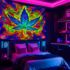 Simpkeely Large Leaf UV Blacklight Tapestry - Peach Skin Fluorescent Wall Hanging for Bedroom, Living Room & Office Decor - Perfect for Parties & Festivals, Room