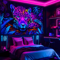 Simpkeely Domineering Jungle Leopard UV Black Light Tapestry, Large Size Peach Skin Fluorescent Tapestry, Bedroom Aesthetic Hanging Tapestry For Party Festival, Bedroom Office Living Room Home Decor, Wall Decoration
