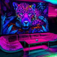 Simpkeely Domineering Jungle Leopard UV Black Light Tapestry, Large Size Peach Skin Fluorescent Tapestry, Bedroom Aesthetic Hanging Tapestry For Party Festival, Bedroom Office Living Room Home Decor, Wall Decoration