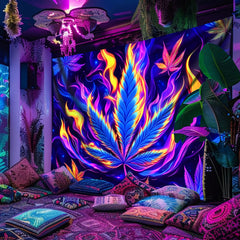 Simpkeely Flame Leaves UV Black Light Tapestry, Large Size Peach Skin Fluorescent Tapestry, Bedroom Aesthetic Hanging Tapestry for Party Festival, Bedroom Office Living Room Home Decor, Wall Decoration