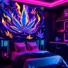 Simpkeely Flame Leaves UV Black Light Tapestry, Large Size Peach Skin Fluorescent Tapestry, Bedroom Aesthetic Hanging Tapestry for Party Festival, Bedroom Office Living Room Home Decor, Wall Decoration