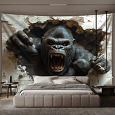 Simpkeely Fierce Gorilla 3D Landscape Photo Background Cloth Wall Hanging Large Size Polyester Tapestry For Living Room Bedroom Office Home Room Party Decoration Live Streaming Background Tapestry With Free Hanging Clips