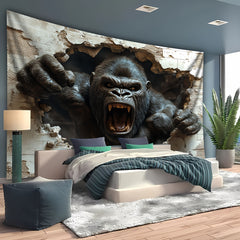 Simpkeely Fierce Gorilla 3D Landscape Photo Background Cloth Wall Hanging Large Size Polyester Tapestry For Living Room Bedroom Office Home Room Party Decoration Live Streaming Background Tapestry With Free Hanging Clips