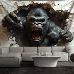 Simpkeely Fierce Gorilla 3D Landscape Photo Background Cloth Wall Hanging Large Size Polyester Tapestry For Living Room Bedroom Office Home Room Party Decoration Live Streaming Background Tapestry With Free Hanging Clips