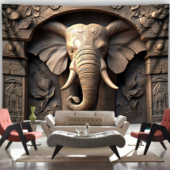 Simpkeely 3D Relief Elephant Arch Landscape Photo Background Cloth Wall Hanging Large Size Polyester Tapestry For Living Room Bedroom Office Home Room Party Decoration Live Streaming Background Tapestry With Free Hanging Clips