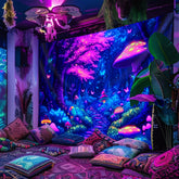 Simpkeely Jungle Mushroom UV Black Light Tapestry, Large Size Peach Skin Fluorescent Tapestry, Bedroom Aesthetic Hanging Tapestry for Party Festival, Bedroom Office Living Room Home Decor, Wall Decoration
