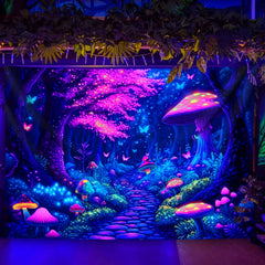 Simpkeely Jungle Mushroom UV Black Light Tapestry, Large Size Peach Skin Fluorescent Tapestry, Bedroom Aesthetic Hanging Tapestry for Party Festival, Bedroom Office Living Room Home Decor, Wall Decoration