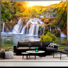 Simpkeely Sunshine Waterfall Forest Landscape Tapestry - Woven Texture Wall Hanging with Free Hanging Clips - Ideal for Living Room, Bedroom, Office, Home Decor, and Party Background