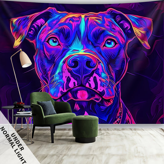 Simpkeely English Bulldog UV Black Light Tapestry - Large, Psychedelic Neon Colors Peach Skin Fluorescent Wall Hanging, Perfect for Bedroom, Living Room, Office Decor