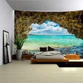 Simpkeely Sea Beach Blue Sky Tapestry, Nature Landscape Polyster Tapestry, Wall Hanging For Living Room Bedroom Office Home Decor/Room Decor/Party Deco, Live Streaming Background, With Free Installation Package