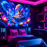 Simpkeely Large Peach Skin Enchanting Magic Castle Fluorescent Tapestry - Easy-Hang Wall Art for Bedroom & Living Room Decor