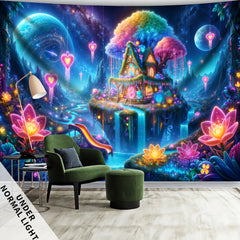 Simpkeely Large Peach Skin Enchanting Magic Castle Fluorescent Tapestry - Easy-Hang Wall Art for Bedroom & Living Room Decor