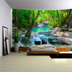 Simpkeely Forest Brook Print Polyester Tapestry - Natural Plants Landscape Wall Hanging for Living Room Bedroom Office Home Decor - Live Streaming Background with Free Installation Package