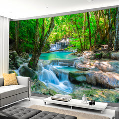 Simpkeely Forest Brook Print Polyester Tapestry - Natural Plants Landscape Wall Hanging for Living Room Bedroom Office Home Decor - Live Streaming Background with Free Installation Package