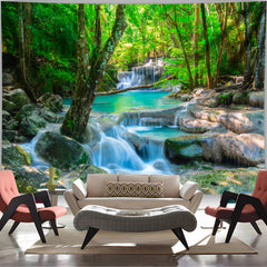 Simpkeely Forest Brook Print Polyester Tapestry - Natural Plants Landscape Wall Hanging for Living Room Bedroom Office Home Decor - Live Streaming Background with Free Installation Package