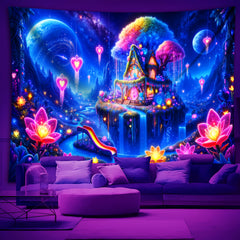 Simpkeely Large Peach Skin Enchanting Magic Castle Fluorescent Tapestry - Easy-Hang Wall Art for Bedroom & Living Room Decor