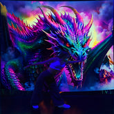 Simpkeely Dragon Fluorescent Tapestry, Medieval Retro Tapestry for Wall Hanging Large Size Blacklight Tapestries, Live Streaming Background, Festival Gifts, Suitable For Living Room Bedroom Dormitory Home Decor Party Decor, With Free Accessories