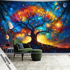Simpkeely Tree of Life Galaxy Tapestry, Polyester Peach Skin Velvet, Fantasy Themed Indoor Wall Hanging, Woven Decor for Living Room, Bedroom, Office