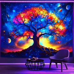 Simpkeely Tree of Life Galaxy Tapestry, Polyester Peach Skin Velvet, Fantasy Themed Indoor Wall Hanging, Woven Decor for Living Room, Bedroom, Office